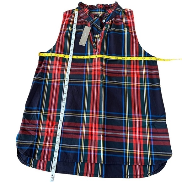 J. Crew Stewart Tartan Plaid Ruffle Collar Sleeveless Blouse Sz 2 NWT Red Black - Picture 5 of 10